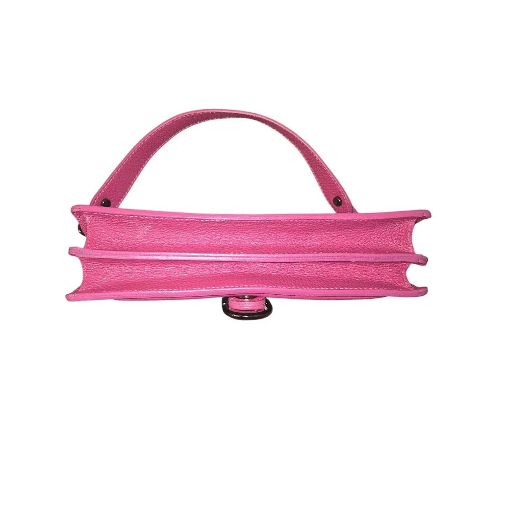 Borse In Pelle Italian Made Fushia Pink Leather Shoulder Bag Removable Straps
